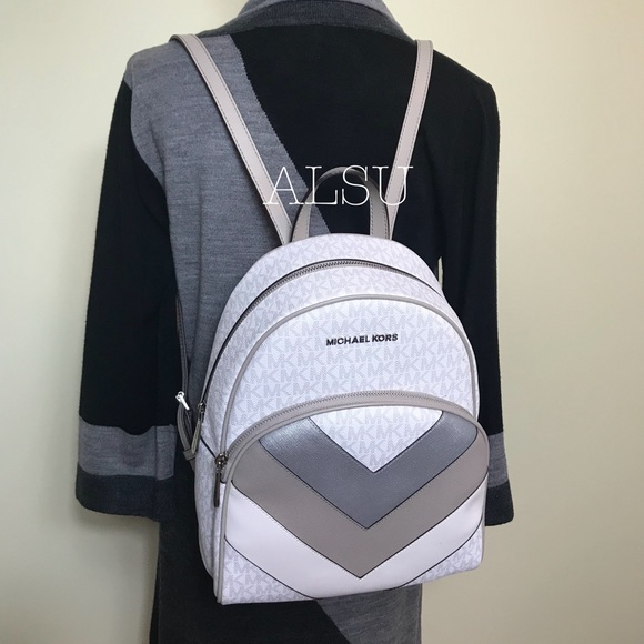 Michael Kors Handbags - Michael Kors Abbey Med Backpack MiniLogo Br White